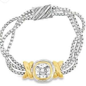 Cushion Cut Crystal Silver and Gold Chain Bracelet